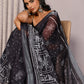 Janasya Black Cotton Linen Polka Printed Saree | Swadesiicart