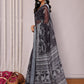 Janasya Black Cotton Linen Polka Printed Saree | Swadesiicart