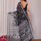 Janasya Black Cotton Linen Polka Printed Saree | Swadesiicart