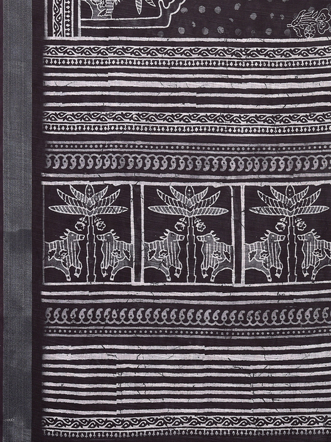 Janasya Black Cotton Linen Polka Printed Saree | Swadesiicart