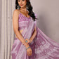 Janasya Mauve Cotton Linen Block Print Printed Saree | Swadesiicart
