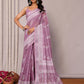 Janasya Mauve Cotton Linen Block Print Printed Saree | Swadesiicart