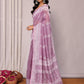 Janasya Mauve Cotton Linen Block Print Printed Saree | Swadesiicart