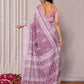 Janasya Mauve Cotton Linen Block Print Printed Saree | Swadesiicart