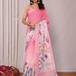 Janasya Pink Cotton Linen Floral Printed Saree | Swadesiicart