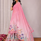 Janasya Pink Cotton Linen Floral Printed Saree | Swadesiicart