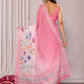 Janasya Pink Cotton Linen Floral Printed Saree | Swadesiicart