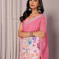 Janasya Pink Cotton Linen Floral Printed Saree | Swadesiicart