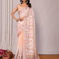 Janasya Peach Cotton Linen Floral Printed Saree | Swadesiicart
