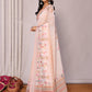 Janasya Peach Cotton Linen Floral Printed Saree | Swadesiicart