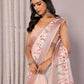 Janasya Peach Cotton Linen Floral Printed Saree | Swadesiicart