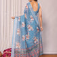 Janasya Blue Cotton Linen Floral Printed Saree | Swadesiicart