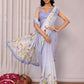 Janasya Lavender Cotton Linen Floral Printed Saree | Swadesiicart