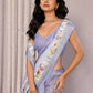 Janasya Lavender Cotton Linen Floral Printed Saree | Swadesiicart