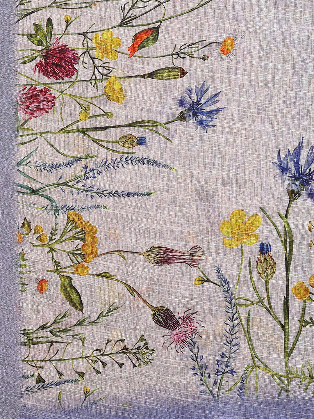 Janasya Lavender Cotton Linen Floral Printed Saree | Swadesiicart