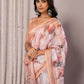 Janasya Peach Cotton Linen Abstract Printed Saree | Swadesiicart