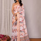 Janasya Peach Cotton Linen Abstract Printed Saree | Swadesiicart