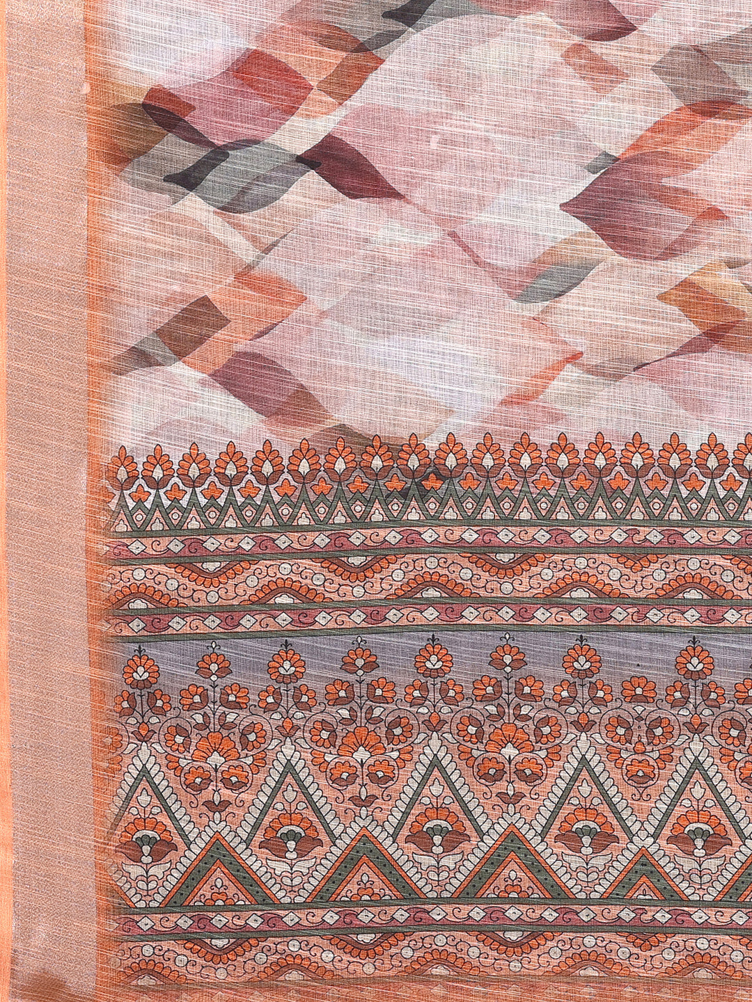 Janasya Peach Cotton Linen Abstract Printed Saree | Swadesiicart