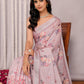 Janasya Mauve Cotton Linen Floral Printed Saree | Swadesiicart