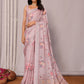 Janasya Mauve Cotton Linen Floral Printed Saree | Swadesiicart
