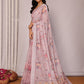 Janasya Mauve Cotton Linen Floral Printed Saree | Swadesiicart