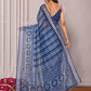Janasya Blue Cotton Linen Geometric Printed Saree | Swadesiicart