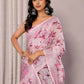 Janasya Pink Cotton Linen Floral Printed Saree | Swadesiicart