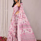 Janasya Pink Cotton Linen Floral Printed Saree | Swadesiicart
