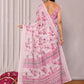 Janasya Pink Cotton Linen Floral Printed Saree | Swadesiicart