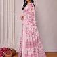 Janasya Pink Cotton Linen Floral Printed Saree | Swadesiicart