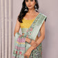 Janasya Sage Green Cotton Linen Floral Printed Saree | Swadesiicart