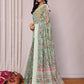 Janasya Sage Green Cotton Linen Floral Printed Saree | Swadesiicart