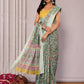 Janasya Sage Green Cotton Linen Floral Printed Saree | Swadesiicart