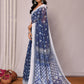 Janasya Navy Blue Cotton Linen Block Print Printed Saree | Swadesiicart