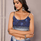 Janasya Navy Blue Cotton Linen Block Print Printed Saree | Swadesiicart