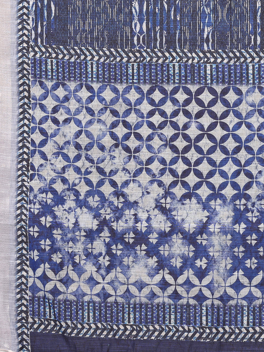 Janasya Navy Blue Cotton Linen Block Print Printed Saree | Swadesiicart