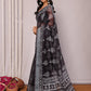 Janasya Black Cotton Linen Floral Printed Saree | Swadesiicart