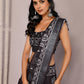 Janasya Black Cotton Linen Floral Printed Saree | Swadesiicart