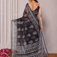 Janasya Black Cotton Linen Floral Printed Saree | Swadesiicart