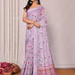 Janasya Lavender Cotton Linen Floral Printed Saree | Swadesiicart