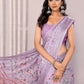 Janasya Lavender Cotton Linen Floral Printed Saree | Swadesiicart