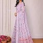Janasya Lavender Cotton Linen Floral Printed Saree | Swadesiicart