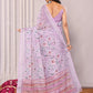 Janasya Lavender Cotton Linen Floral Printed Saree | Swadesiicart