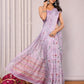Janasya Lavender Cotton Linen Floral Printed Saree | Swadesiicart