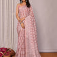 Janasya Mauve Cotton Linen Block Print Printed Saree | Swadesiicart