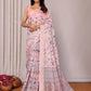 Janasya Light Pink Cotton Linen Floral Printed Saree | Swadesiicart