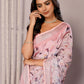 Janasya Light Pink Cotton Linen Floral Printed Saree | Swadesiicart