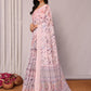 Janasya Light Pink Cotton Linen Floral Printed Saree | Swadesiicart