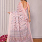 Janasya Light Pink Cotton Linen Floral Printed Saree | Swadesiicart