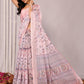 Janasya Light Pink Cotton Linen Floral Printed Saree | Swadesiicart